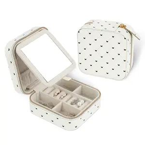 HDE Girl's Travel Jewelry Case Faux Leather Mini Organizer Box with Mirror Gift