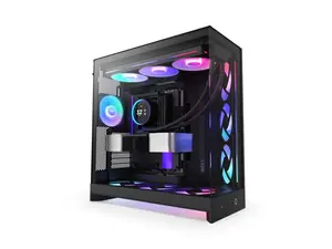 NZXT H9 Flow Gaming PC ATX Mid-Tower Computer Case - Black, Tinted Tempered Glass Panel, Dual Chamber Design, Wraparound Structure, Fan Cooling (Model CM-H92FB-P1)