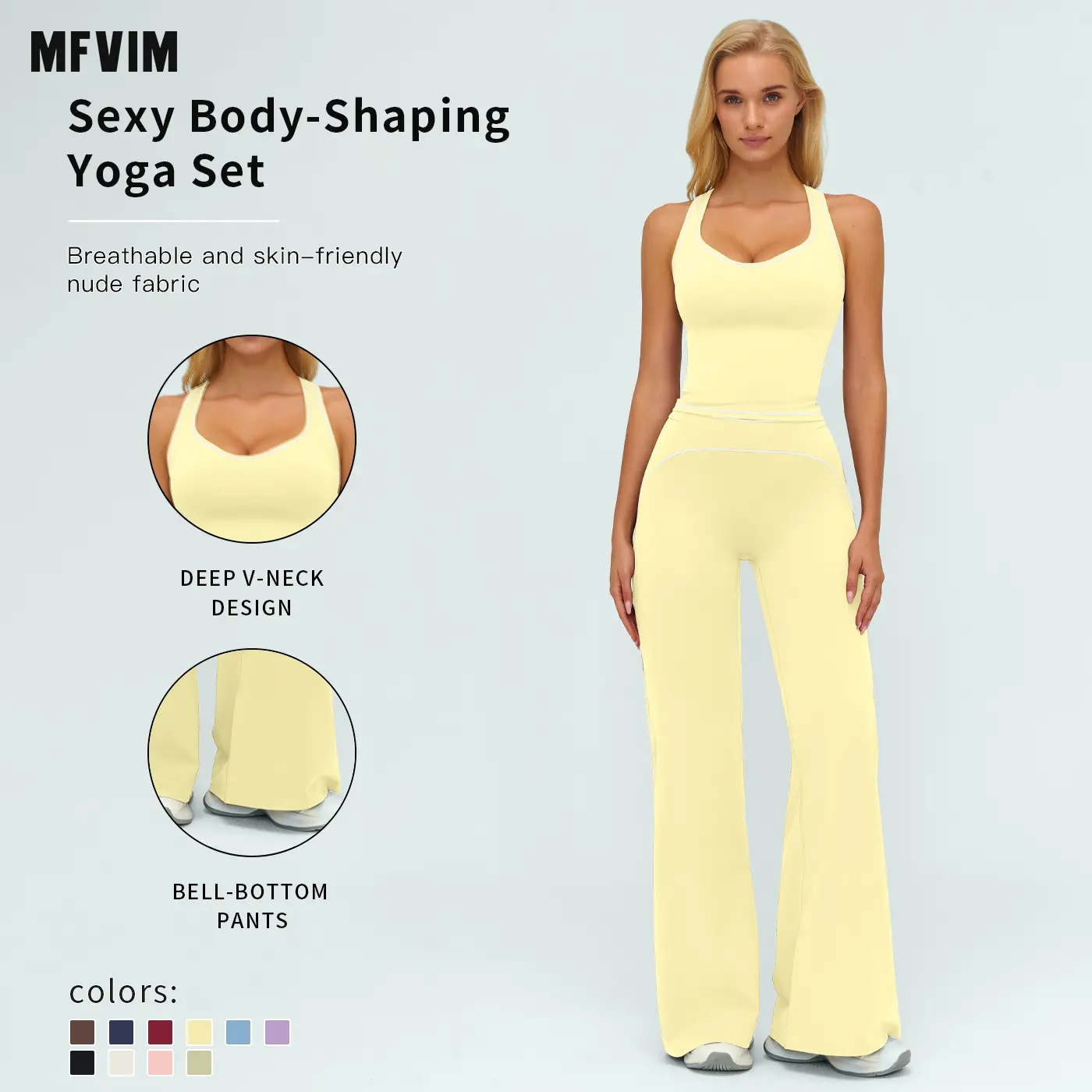 MFVIM Women's Sporty Tracksuit Set - Casual Two-Piece Athletic Wear, 78% Nylon 22% Spandex, Ideal for Gym & Daily Activities, H-Shaped Back Design, Bell-Bottom Pants,summerwins,travel essentials,camping essentials