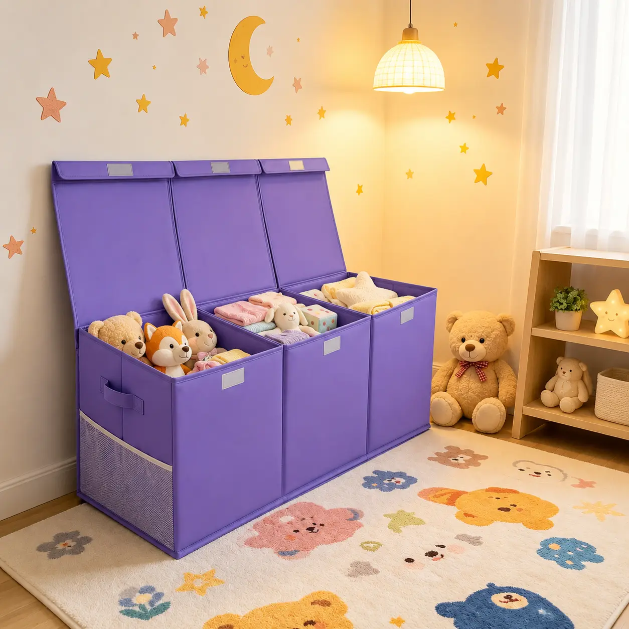 Classic Fabric Rectangle Storage Organizer Chest - Collapsible, Compartmentalized, Durable, Dustproof Lid, Home Organizers for Kids’ Bedroom Room Storage