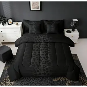Black Leopard Bedding Set 7 Pieces Bed in a Bag,Cheetah Bedding Set with Sheets All Season,Animal Print Bed Sets with Comforter,Fitted Sheets,Flat Sheets,Pillow Shams and Pillowcases