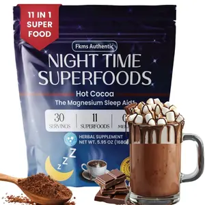FKMS Authentic Night Time Magnesium Hot Cocoa - 11 Super Foods for Sleep Support, Vegan, Gluten Free, 5.95 oz, Healthcare Herbal Supplement