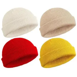 Unisex Fisherman Beanie Short Knit Cuff Watch Hat Roll-Up Edge Skullcap 2 or 4 Pack Versatile Design for Men Women
