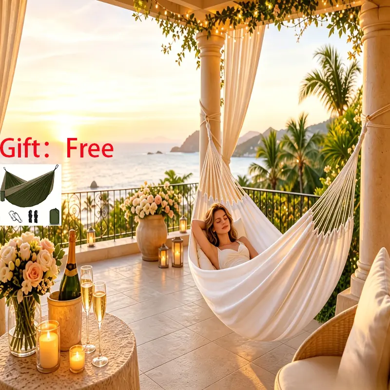 Double Wide Hammock - Pole-Free (Hammock Without Stand), 270x150cm Large Size Thick Nylon, High-Load-Bearing, Anti-Rollover, Ideal for Backyard, Terrace Hangout, Outdoor Relax (Sports & Outdoor Camping Hiking Gear)