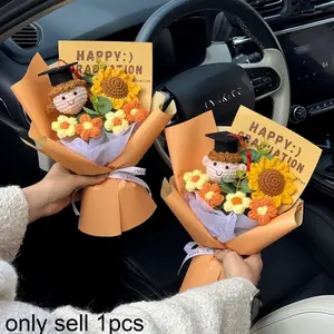 Graduation Gift Student Crochet Bouquet, Handmade Sunflower Doctor Doll Flower Arrangement, Teacher Appreciation Gift, Christmas, Home Decor, high school and college graduation gifts, Grad Party Favor