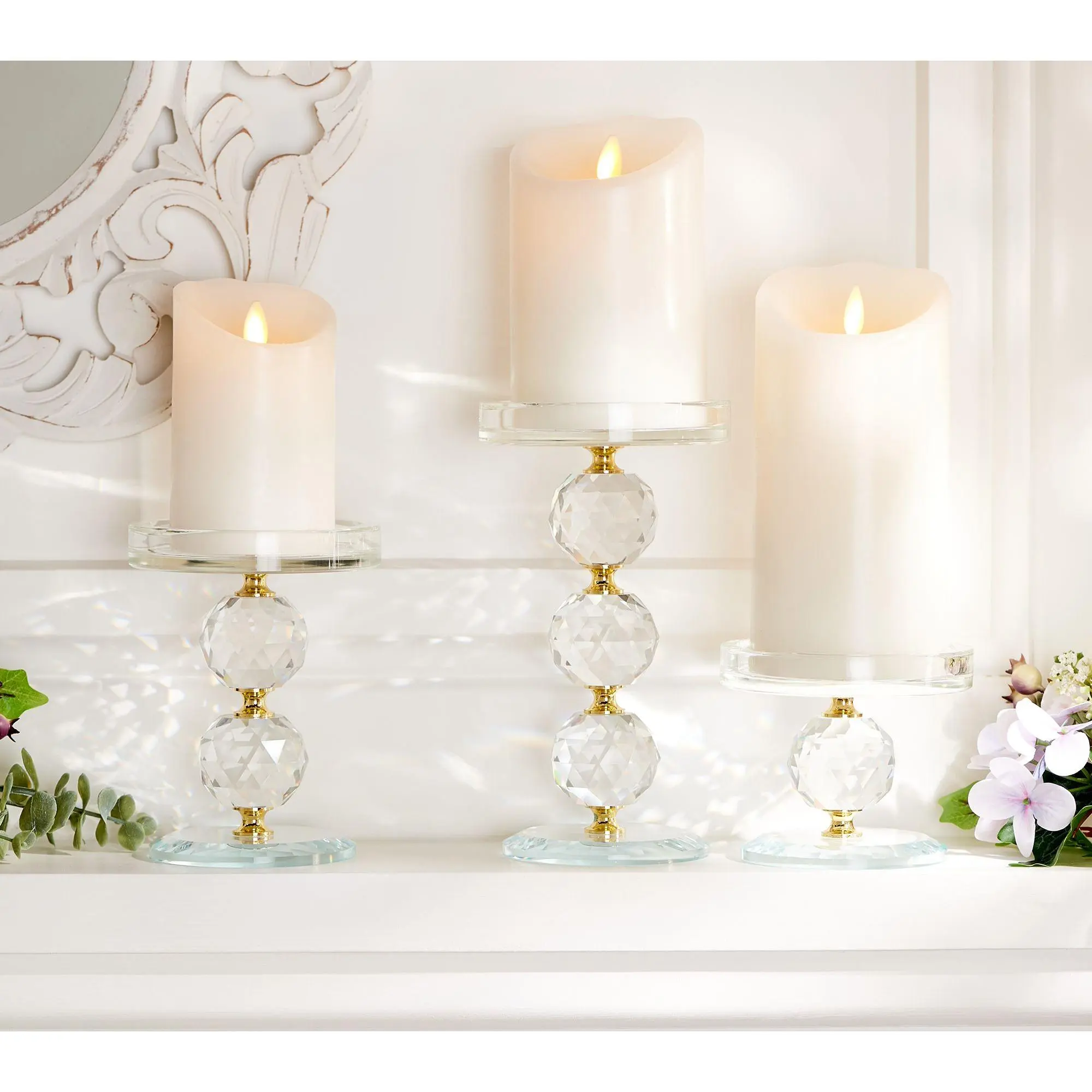 Set of 3 Faceted Glass Crystal Pedestals by Valerie