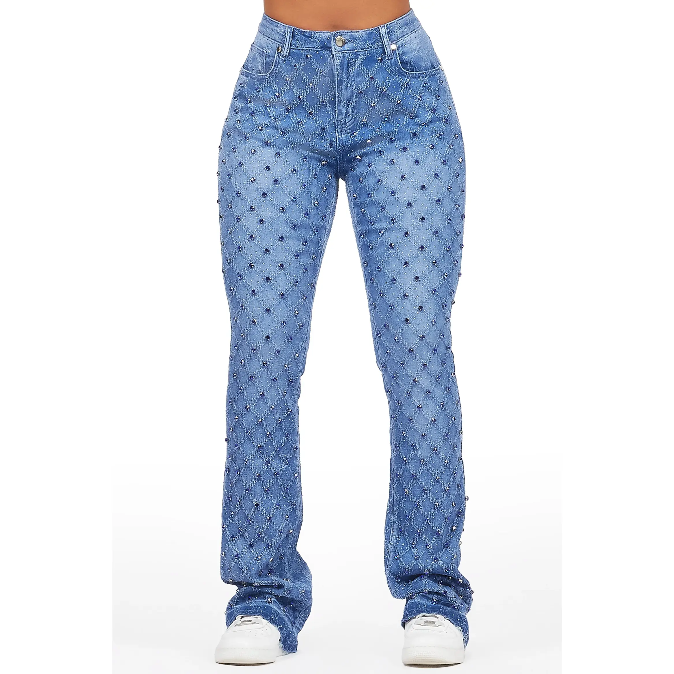 Sareka Royal Blue Rhinestone Stacked Flare Jean Sareka Royal Blue Rhinestone Stacked Flare Jean
