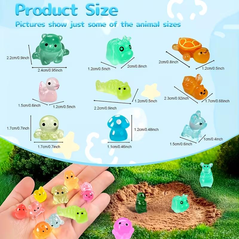 Home Decor Miniatures – 50/100/200 Pcs Glow in The Dark Mini Resin Animals Figurines, Tiny Luminous Animal Figures for Aquarium, Fairy Garden, Dollhouse Decor, Party & Beach Cabana**