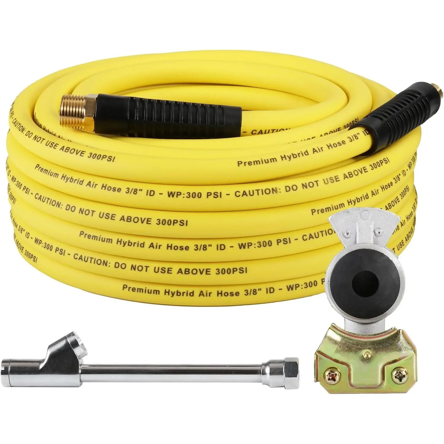 Air Hose Tire Inflator Kit 3/8 in x 50 ft Heavy Duty Hybrid Air Hose for Semi Truck Tractor Trailer, Lightweight Truck Inflator Kit with 1/4" NPT and 1/2" NPT Endings