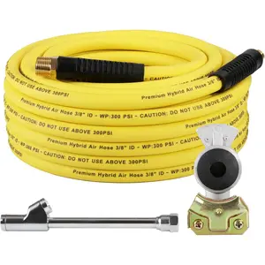 Air Hose Tire Inflator Kit 3/8 in x 50 ft Heavy Duty Hybrid Air Hose for Semi Truck Tractor Trailer, Lightweight Truck Inflator Kit with 1/4" NPT and 1/2" NPT Endings