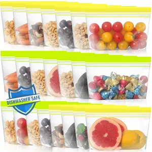 22 Pack Reusable Snack Bags Dishwasher Microwave Safe, Stand Up Reusable Food Storag Bags, BPA Free Leakproof Reusable Bags Snack Pouch for Candy, fruits, Cereal, Home Organization