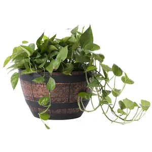 Gardenised  8 x 13 x 13 in. Outdoor Rustic Half Barrel Flower Garden Planter Bowl, Brown - Plastic - Small