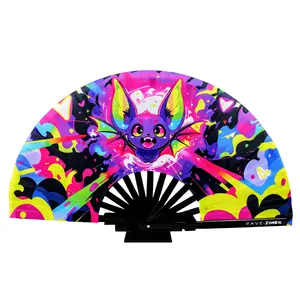 Chroma Bat Hand Fan | Foldable Bamboo Ribs | Premium Polyester Fabric | Matching Holster | Rave Fan | Festival Fan Lightweight Accessory Foldable Cooling Wooden Decor