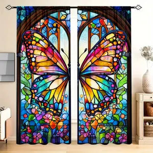 Butterfly Print Curtain Panel Set, Window Curtain, Window Hanging, Colorful 2D Flat Design, Home Decor, Perfect for Living Room and Bedroom Decoration, Versatile Use, Decorative