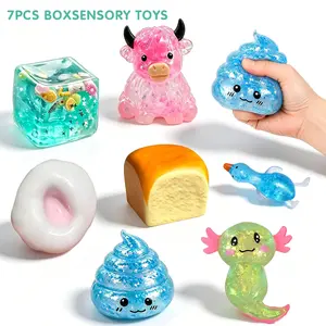 7-Piece Set Box Malt Sugar Stress Relief Fidget Toys, Sensory Bundle, Creative Slow-Return Squishy, Party Gift, 7 Different Styles
