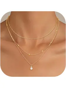Layered Gold Necklace for Women 14K Gold Plated Pendant Necklace Set Stacking Necklace Gold Necklace Satck Dainty Gold Chain Trendy Jewelry for Women