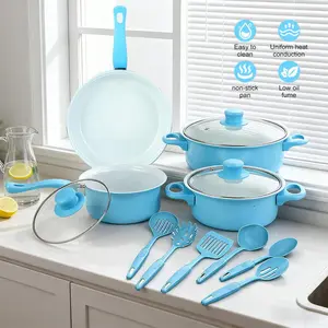 13 Piece Nonstick Cookware Set, Granite Coated Pots and Pans Set, Induction Compatible Kitchen Cooking Set with Glass Lids, Frying Pan, Saucepan, Soup Pots & Utensils,summervibes