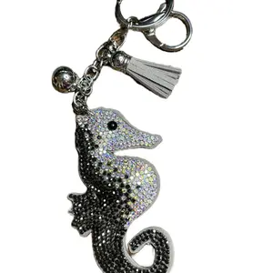 Seahorse Gray Animal Shape Bag Charm-Keychain, Fashion Jewellery Accessory with Sparkle Stones, Tassel Detail for Stylish Use