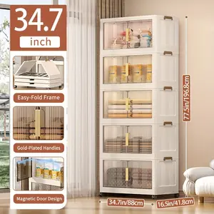 Naviconvex Extra Large Foldable Storage Cabinet with Magnetic Doors, Wheels for Kitchen Organizatio*n