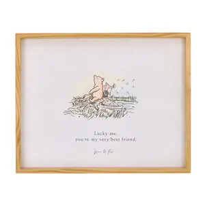 Winnie the Pooh - Classic Pooh "Lucky Me, You're My Very Best Friend" with Piglet Natural Pine Wood Framed Art Canvas Wall Décor