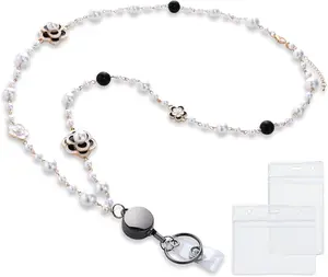 Retractable Lanyards for ID Badges with ID Holders   Camellia Badge Lanyard Fashion Necklace Lanyards for Women for Cruise Ship Cards