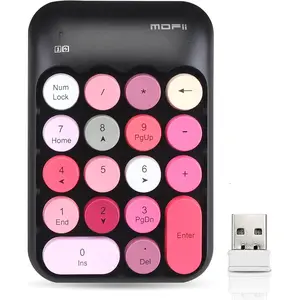 Cute  Number Keypad with 2.4G USB Receiver, 18 Colorful Round  Numpad, Portable Financial Accounting Numeric Keyboard, Suitable for PC, Laptop (Black)