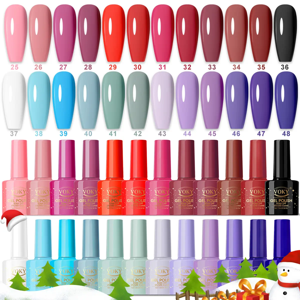 VOKY 24-Pack Gel Nail Polish Multi-Pack (Shades #25-48) - Vibrant Rainbow, Berry, Pink, Red, Purple, Blue, Green UV/LED Soak-Off Manicure Cosmetic Kit for Nail Art, Long-Lasting High-Gloss, Ideal for Party Use, Great Gift, Nail Care, Pigment
