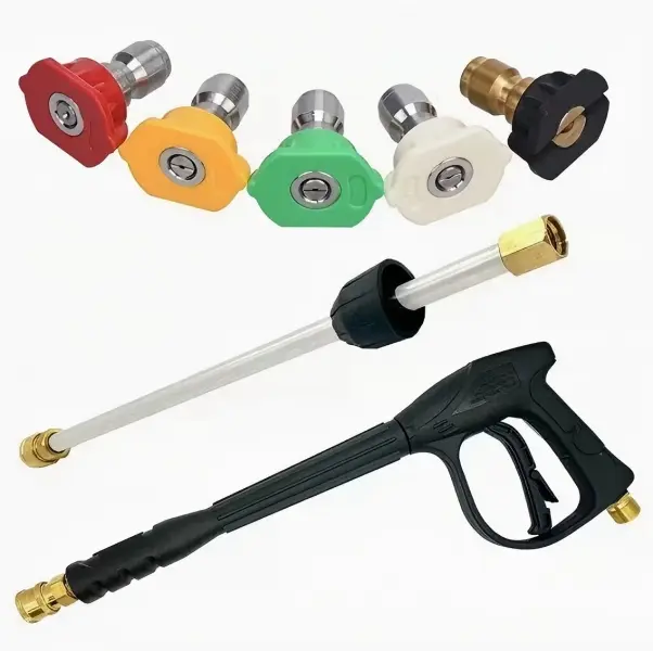 High Pressure Washer Spray Gun Set with Extension Wand, 5 Quick Connect Nozzles, Standard Car Care Tools for Car-to-Garden Use, Manual Accessory for Reaching High Areas & Completing Cleaning Tasks