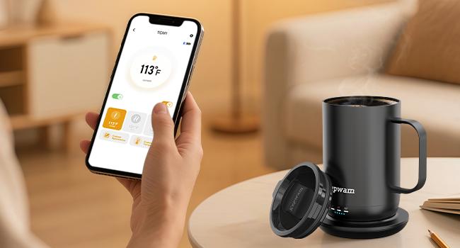 Kepwam Self-Heating Coffee Mug T1-16oz, Fast Heating Rechargeable Heated Coffee Mug, Smart Mug with App & Button Control, Ideal Gift for Coffee Lovers & Hot Drink Enthusiasts