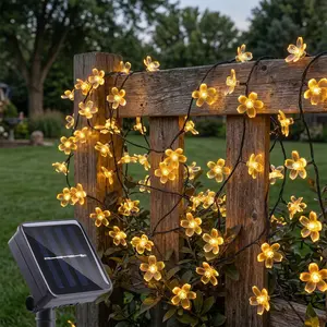 Solar Garden Cherry Blossom Lights, Multi-Color Warm Light, 20 LED, 8 Lighting Modes, Decorative Garden Lights, Solar Patio Lights, Outdoor Fairy String Lights for Yard, Garden, Trees, Lawn