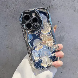 Starry night cute jellyfish pattern design 2D effect, irregular electroplated phone case, suitable for iPhone 17/16/15/14/13/12/11/X/XS/XSMAX, can be given as a holiday gift to friends, family, or yourself.