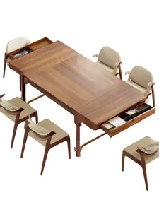 Giratree Fluted Dining Table for 6–10 People, 79'' Long Farmhouse Dinner Table with 4 Storage Drawers, Rustic Rectangular Wooden Dining Room Table with Roman Column Legs for Kitchen, Dining Room, or Living Room