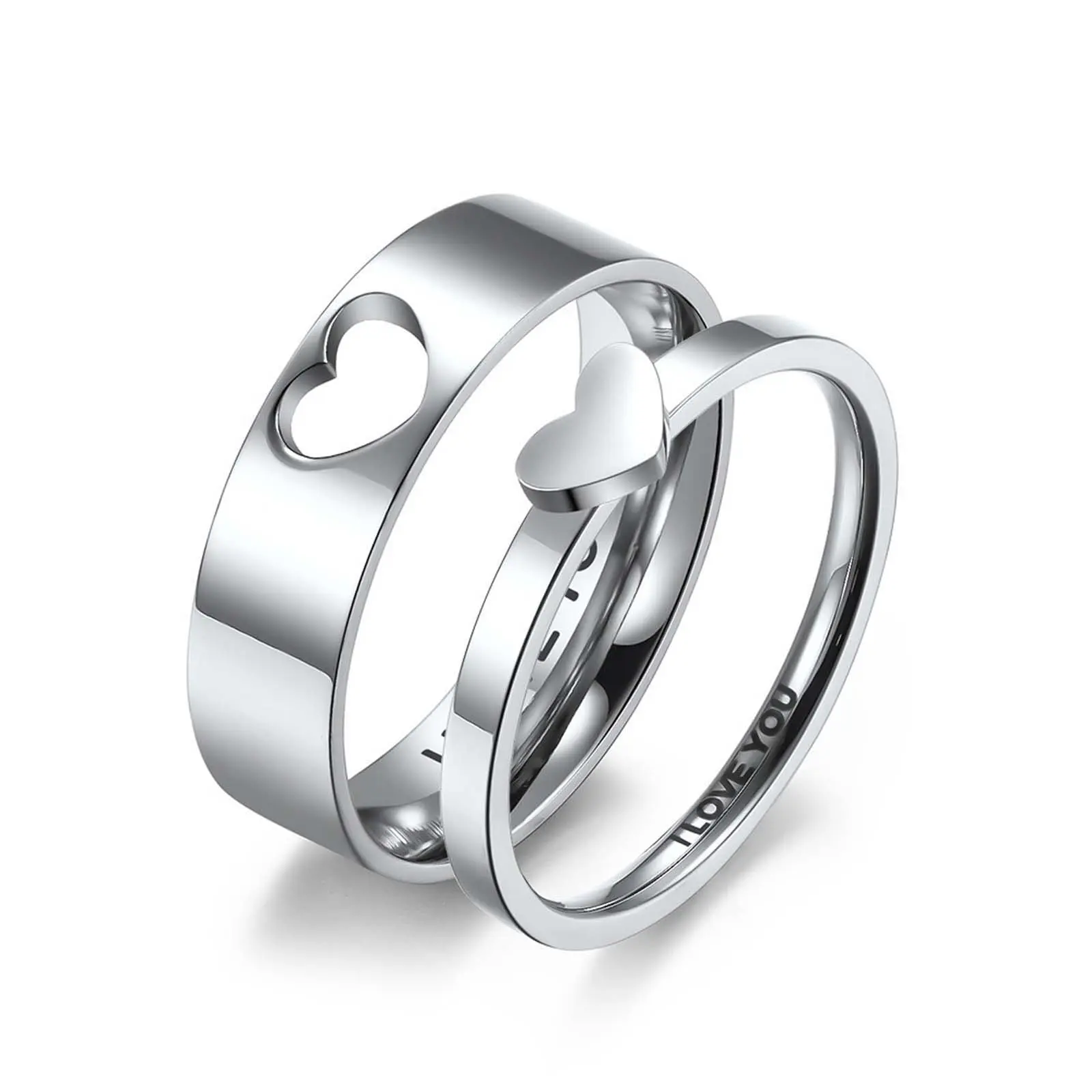 Heart-shaped hollow couple rings 5~12 numbers for men and women to propose and engage in marriage gifts with I love you letters