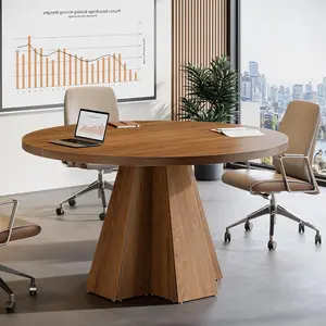 LITTLE TREE  Round Conference Table, Small Meeting Table with Thickened Tabletop and Tapered Base, for Conference Room, Meeting Room, Small Space, Office