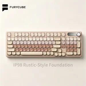 FURYCUBE IP98 Foundation Keyboard 98keys Wired Wireless Keyboard with Number Pad Silent Media Knob Custom RGB Backlit Ergonomic for PC MAC PS4 Xbox ONE Membrane keyboard Office Giftguide Silent pc accessory Rustic Minimalism tiktokshopspringglowup