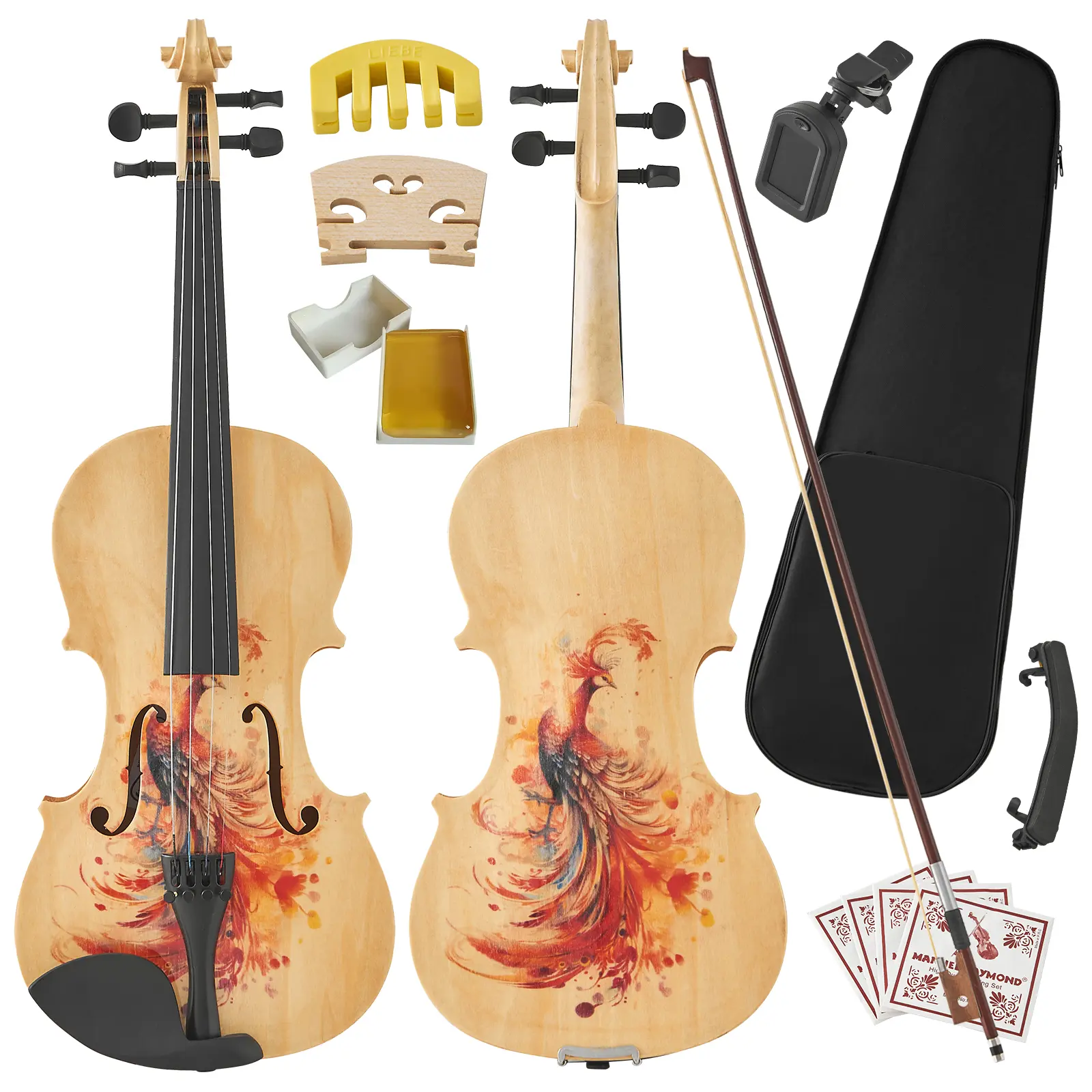 4/4 Full-Size Professional Violin - Handcrafted with Artistic Inlay Patterns, Premium Sound, Durable Lightweight Design, Excellent Tuning Stability, Complete Accessories, Ideal Gift for Musicians