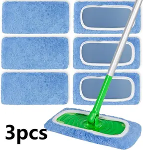 3PCS Microfiber Mop Pads Replacement – Reusable Washable Cleaning Pads for Floor Mop (Blue or Pink)