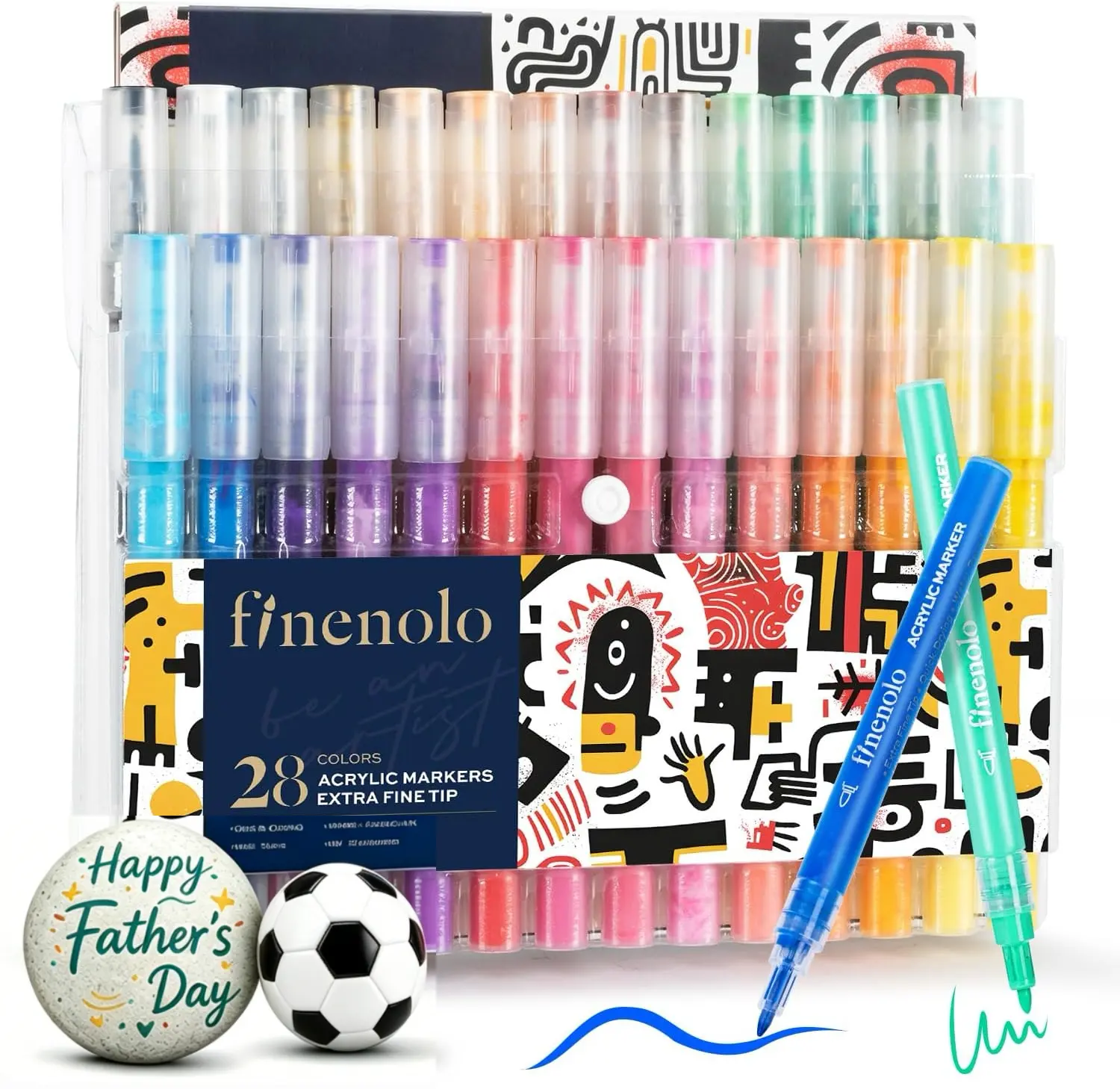 FINENOLO 28-Colors Fine Tip Acrylic Paint Markers with Free Sketchbook - Quick Dry Permanent Water-Based Paint Pens for Rock, Ceramic, Wood, Canvas, Glass & Fabric, Ideal for DIY Crafts, Card Making & Art Supplies DealsforYouDays