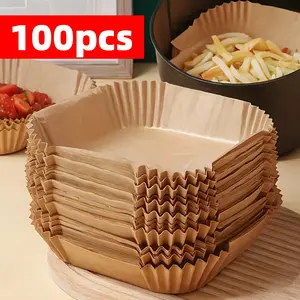 100 Pcs Air Fryer Non-Stick Liners, Premium Single-Ply Baking Paper, Anti-Slip Edge Design, Easy Clean Healthy Cooking, Kitchen Essential, Baking Supplies