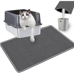 EVA Honeycomb Cat Litter Mat - Cat Litter Scatter Control Mat, 2-Layer Waterproof and Urine-Proof | Non-Slip | Easy Clean |  30'' x 22'' Gray