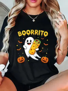 100% Cotton Unisex Spooky Ghost Burrito Costume Halloween T-Shirt Casual Top