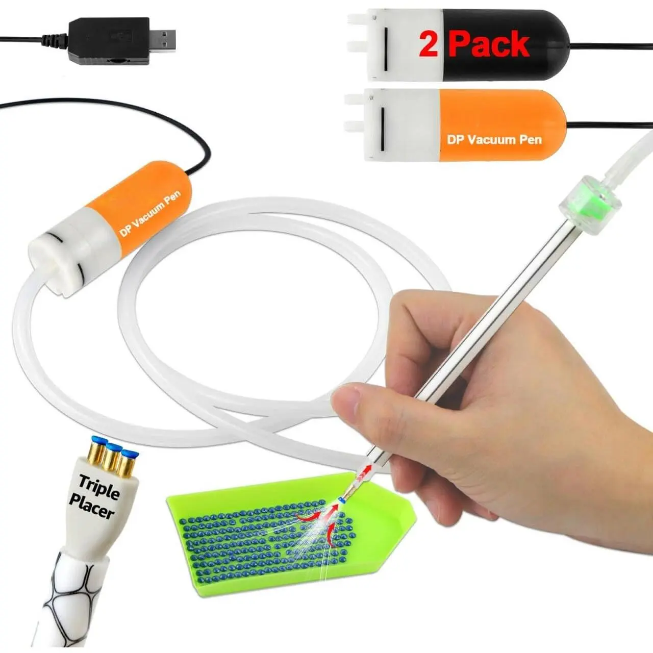 Electric  Art Painting Pen  Adjustable Suction Vacuum  Painting Tool with Triple Tips, No-Wax Needed, USB , for Adults  Art Kits and Accessories (Black & Orange)