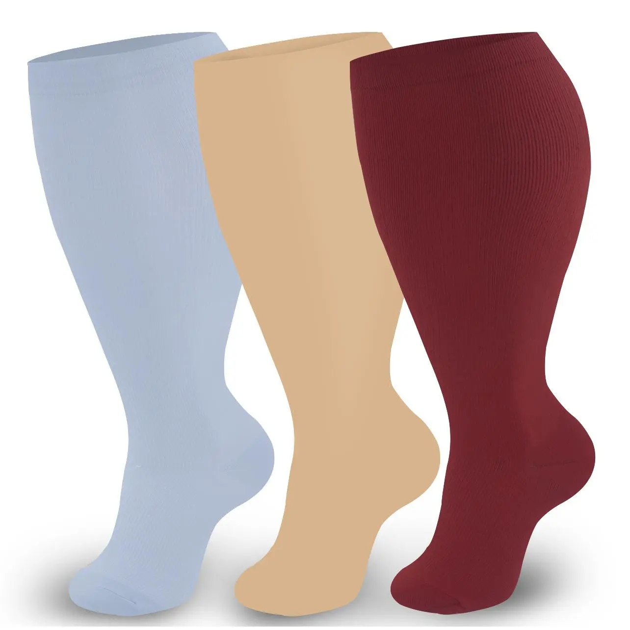 Women's Compression Stockings (3 Pairs) - Polyester Athletic Calf-High All-Season Sports Socks with Ankle Support, Sweat-Wicking & Breathable Multi-Size Unisex Socks
