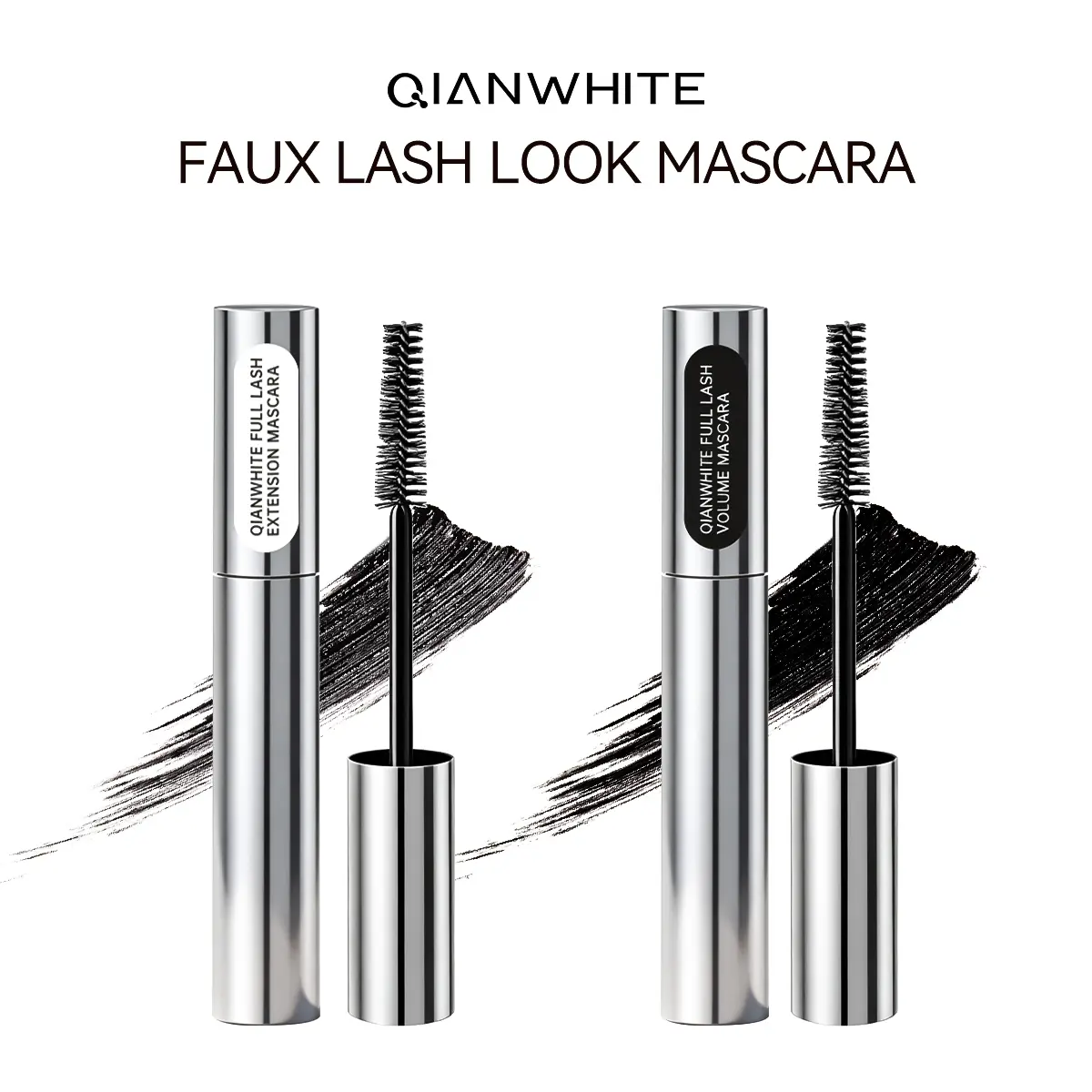 QIANWHITE 2-in-1 Dual Brush Flawless Lashes Mascara, Waterproof Voluminous Lengthening Mascara, Smudgeproof Cosmetic for Fluffy False Lash Look, Universal for All Eye Shapes, Instant Lash Extension Look #sohochic