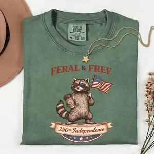 Comfort Colors Feral and Free Raccoon Shirt, Patriotic Raccoon Tee, 4th of July Shirt, America 250 Shirt, Funny USA Independence Day Tee