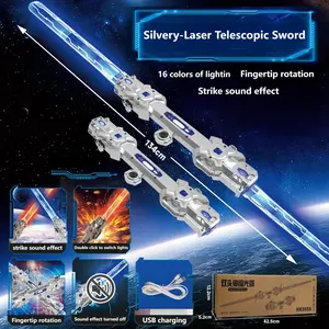 Telescopic Lightsaber Double-Ended Toy with 3 Sound Modes USB Rechargeable Portable Durable RGB LightSaber for Boys Girls Gifts Safe Non-Toxic Material 1200mAh Battery Type-C Fast Charging 16-Color Lighting Effects