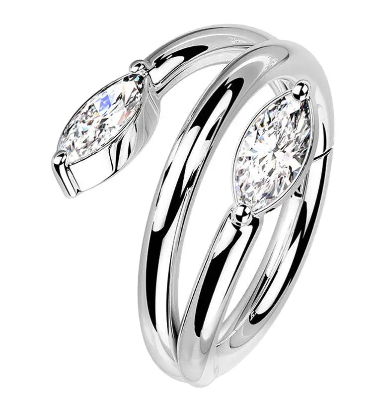 Wrapped Look CZ Segmented Hinged Ring, Stainless Steel Ring with Easy Open/Close Design and Marquise Gem