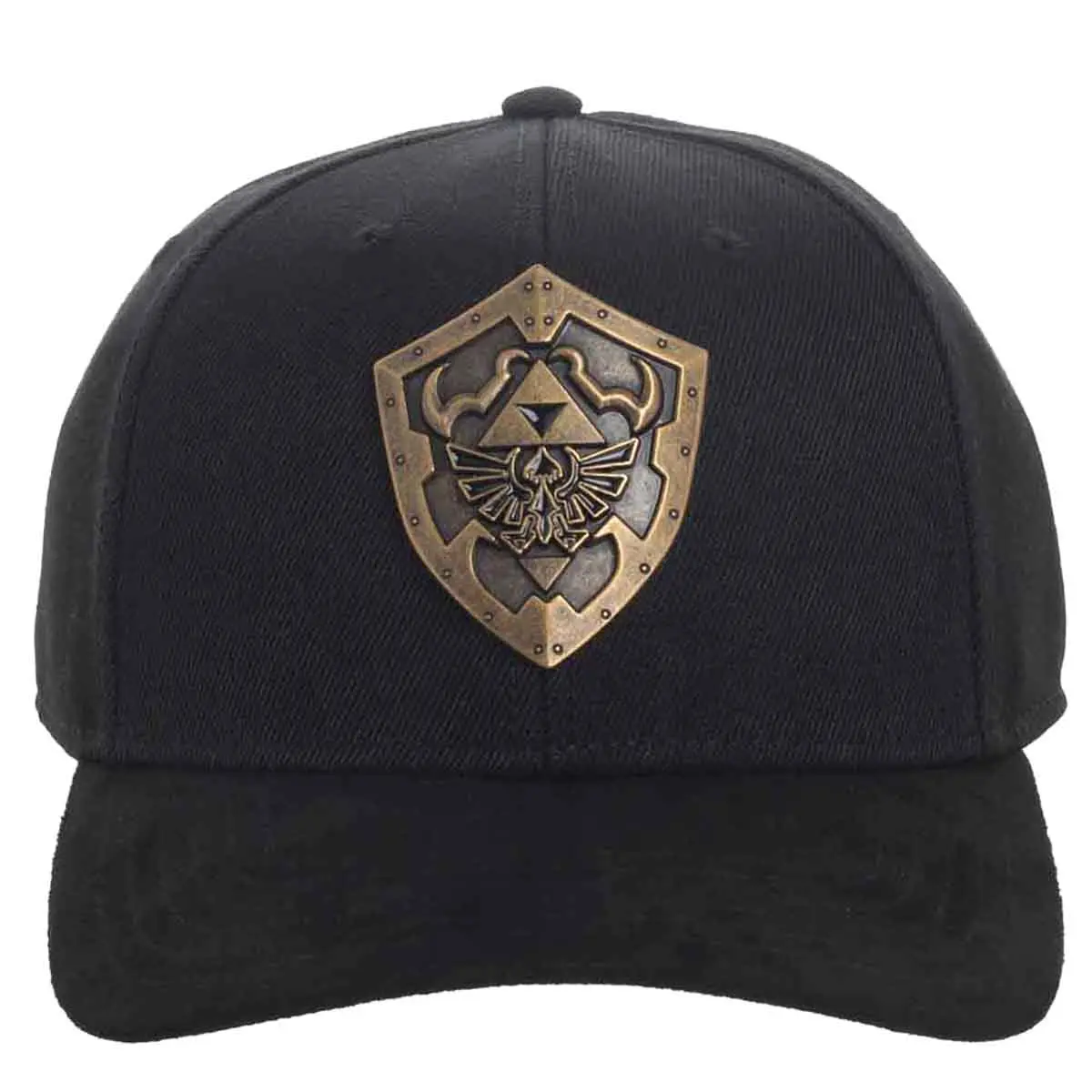 Nintendo Legend of Zelda Hylian Shield Brass Metal Badge Adjustable Snapback Precurved Hat OSFM