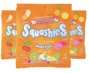Smarties Squashies Mixed Fruit Flavor - Peanut Free, Gluten Free & Fat Free Gummy Candy - Perfect for Birthday & Halloween Party Favors chewy candy - 5 oz Candy Bags (Pack of 3)