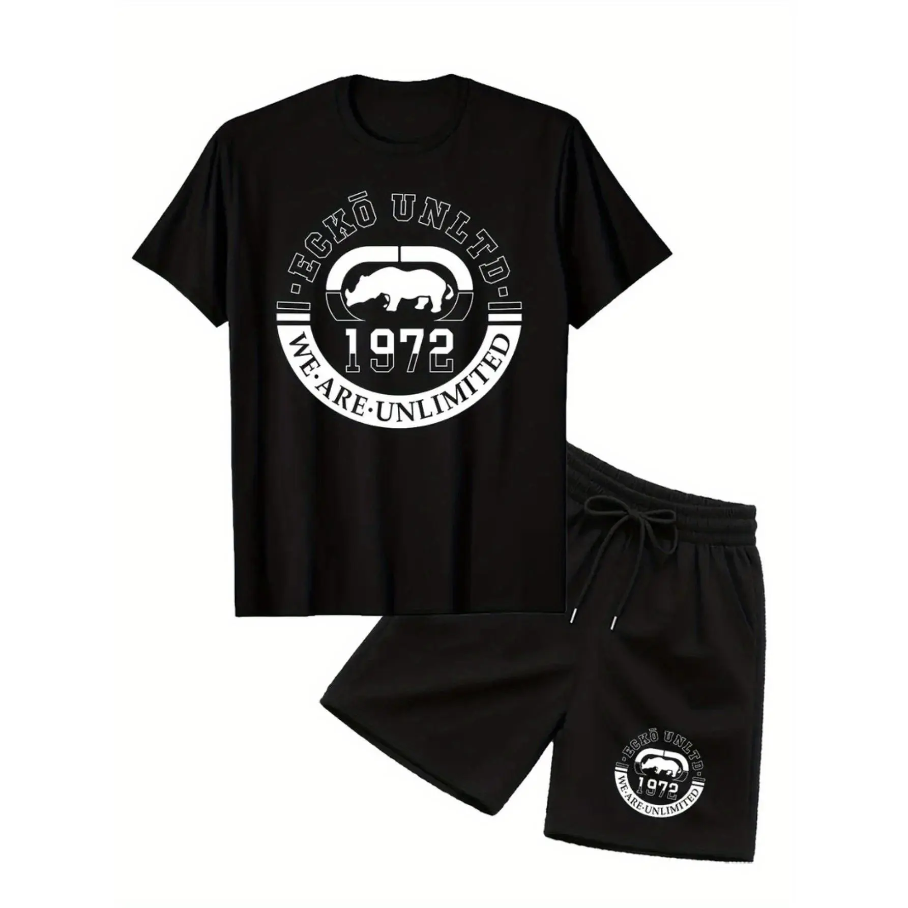 Ecko Unltd 1972 Rhino Logo Men's 2 Piece Outfit Summer Look Matching Shorts and Shirt Casual Set for Travel, Gym or Lounging Clothes Fabric